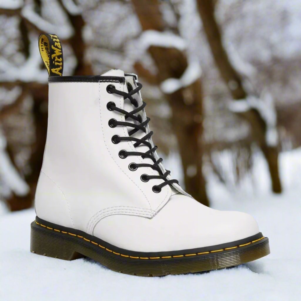 Women's Tall-Shaft Combat Boots Back Pull Loop Balanced Fit White