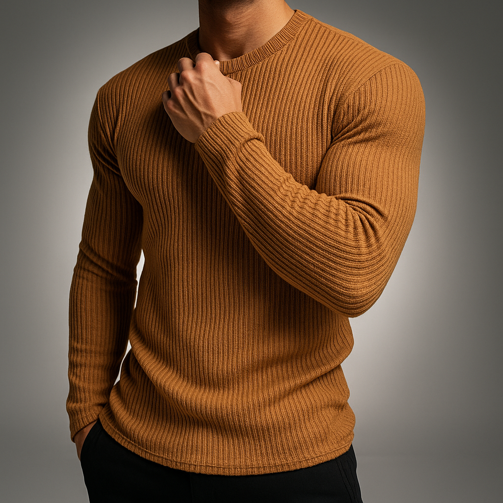Men's Striped Round-Neck Fitted Long-Sleeve Sweater 4