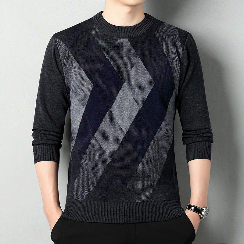 Men's Ribbed Round-Neck Long-Sleeve Sweater with Textured Trim 3