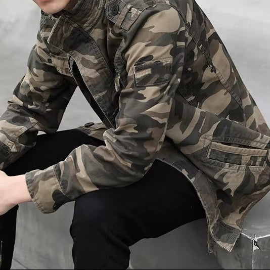 Men's Cotton Zip Button Jacket Multi-Pocket Long-Sleeve 4