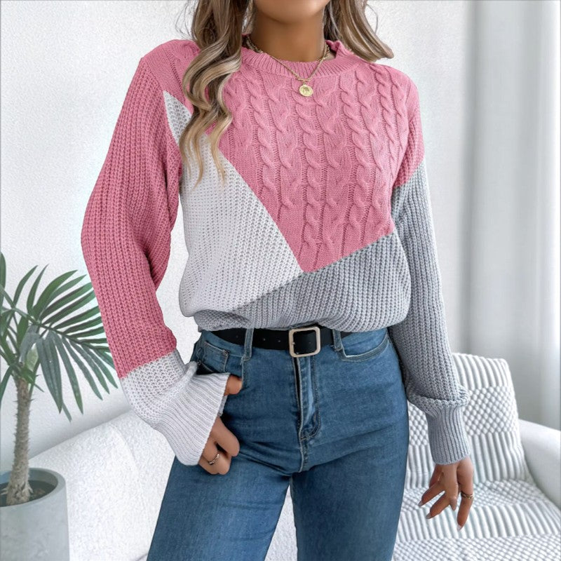 Women's Ribbed Round-Neck Long-Sleeve Polyester Sweater 4