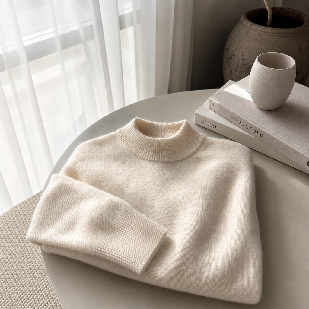 Women's Pure Cashmere Crew-Neck Sweater - Ribbed Neckline, Fitted 3