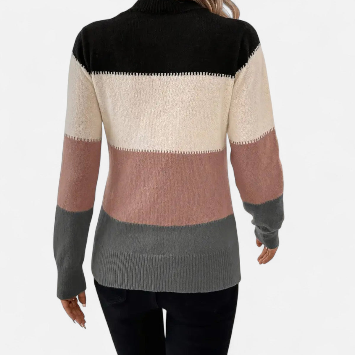 Women's Striped Knit Crew-Neck Sweater Lightweight Pullover 5
