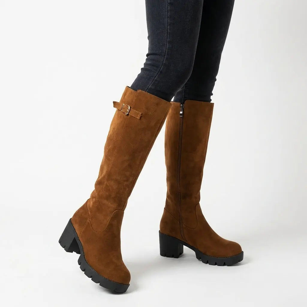 Women's Chunky Lug Sole Knee-High Suede Winter Boots Edenforth