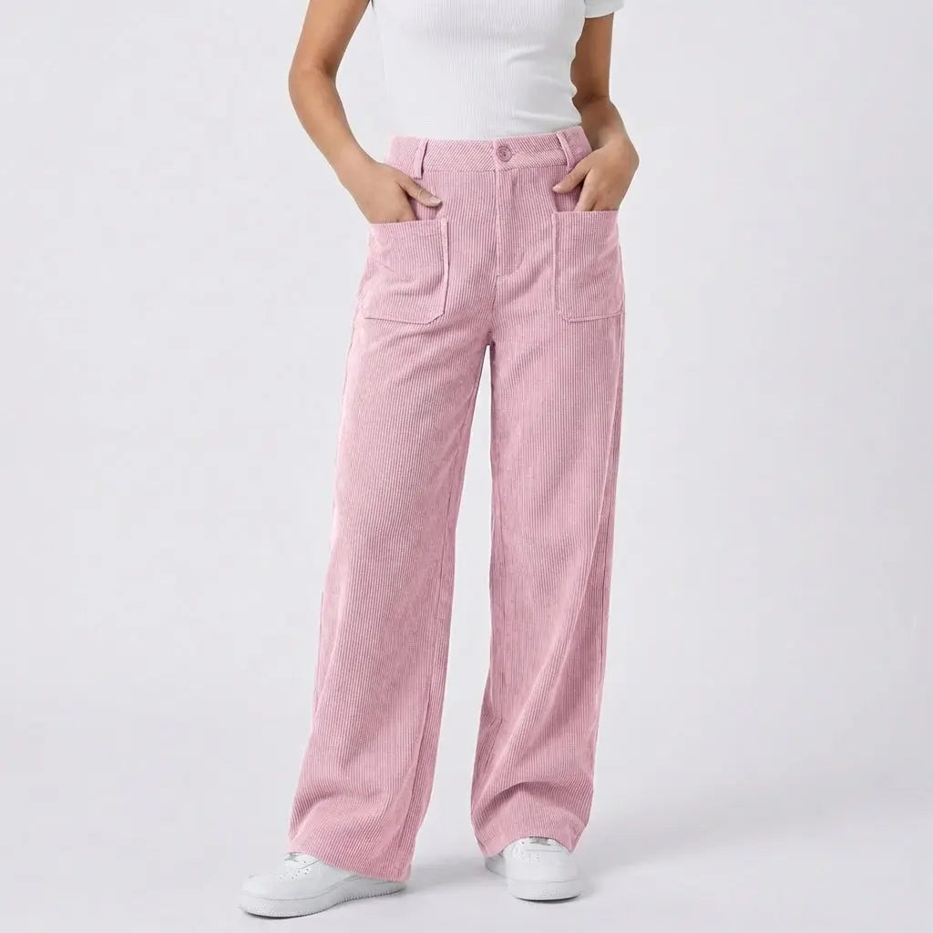 Women's High-Waisted Wide-Leg Corduroy Utility Fall Pants Edenforth