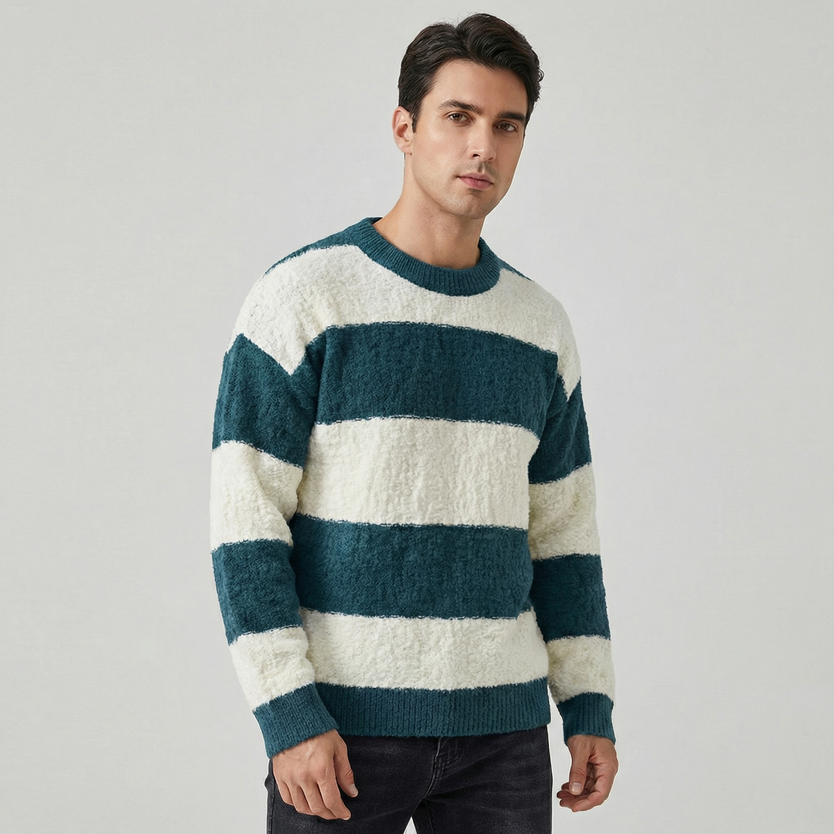 Men's Striped Contrast Crewneck Knitwear Winter Sweater Edenforth