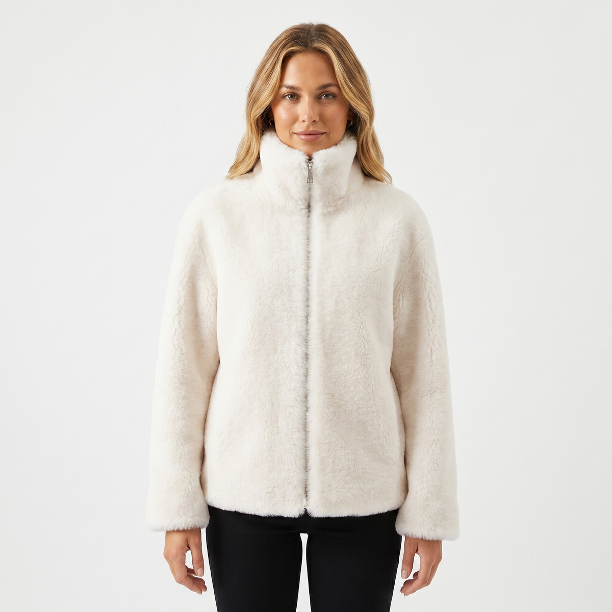 Women's Ladies Sherpa Winter Jacket Stand Collar Two-Way Zip Edenforth