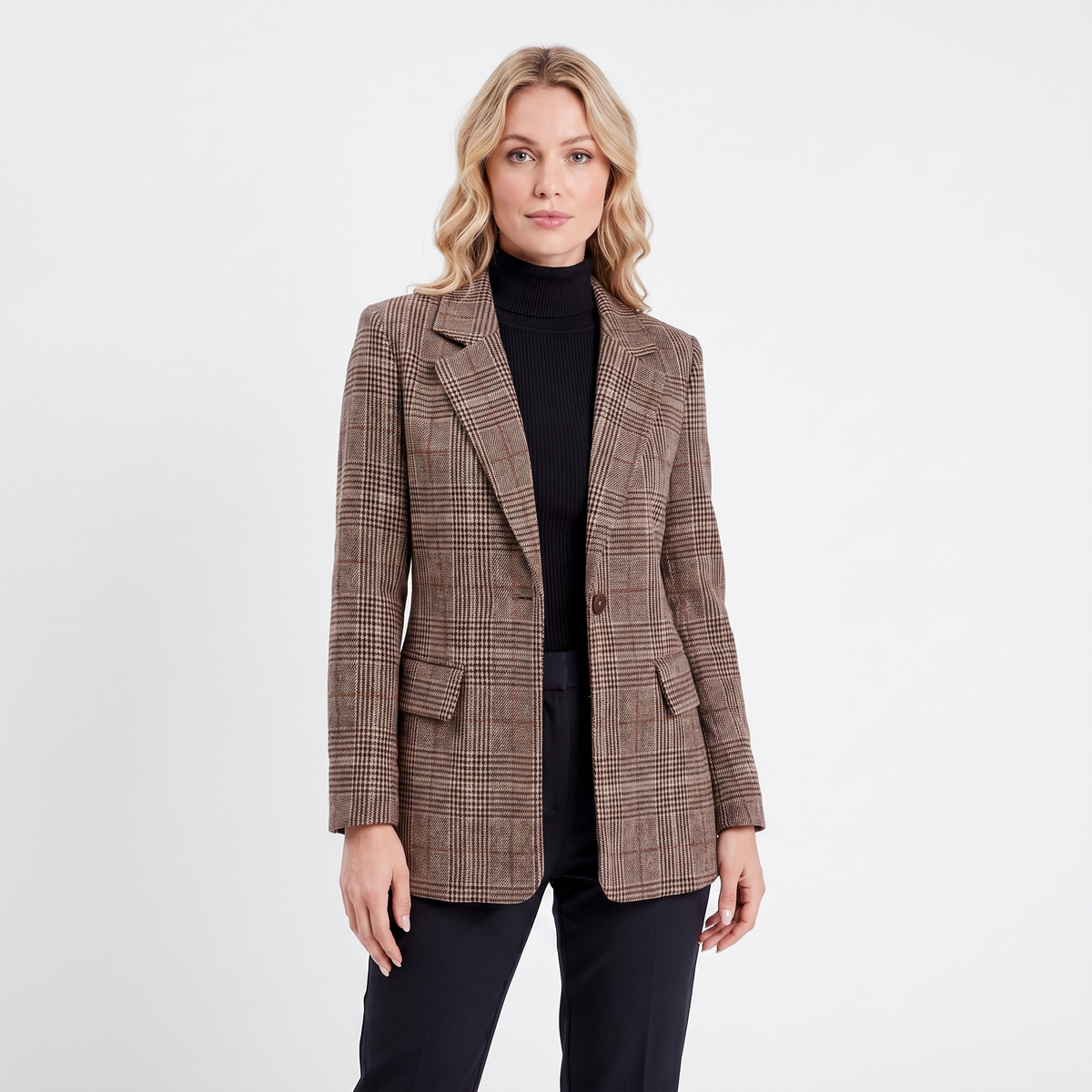 Women's Check Blazer Single-Button Longline Tailored Fit Edenforth