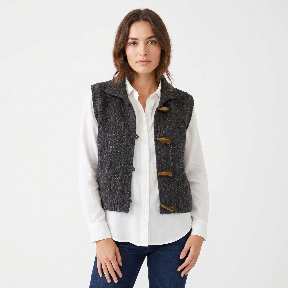 Women's Chunky Knit Sweater Vest Toggle Button Sleeveless Cardigan Edenforth