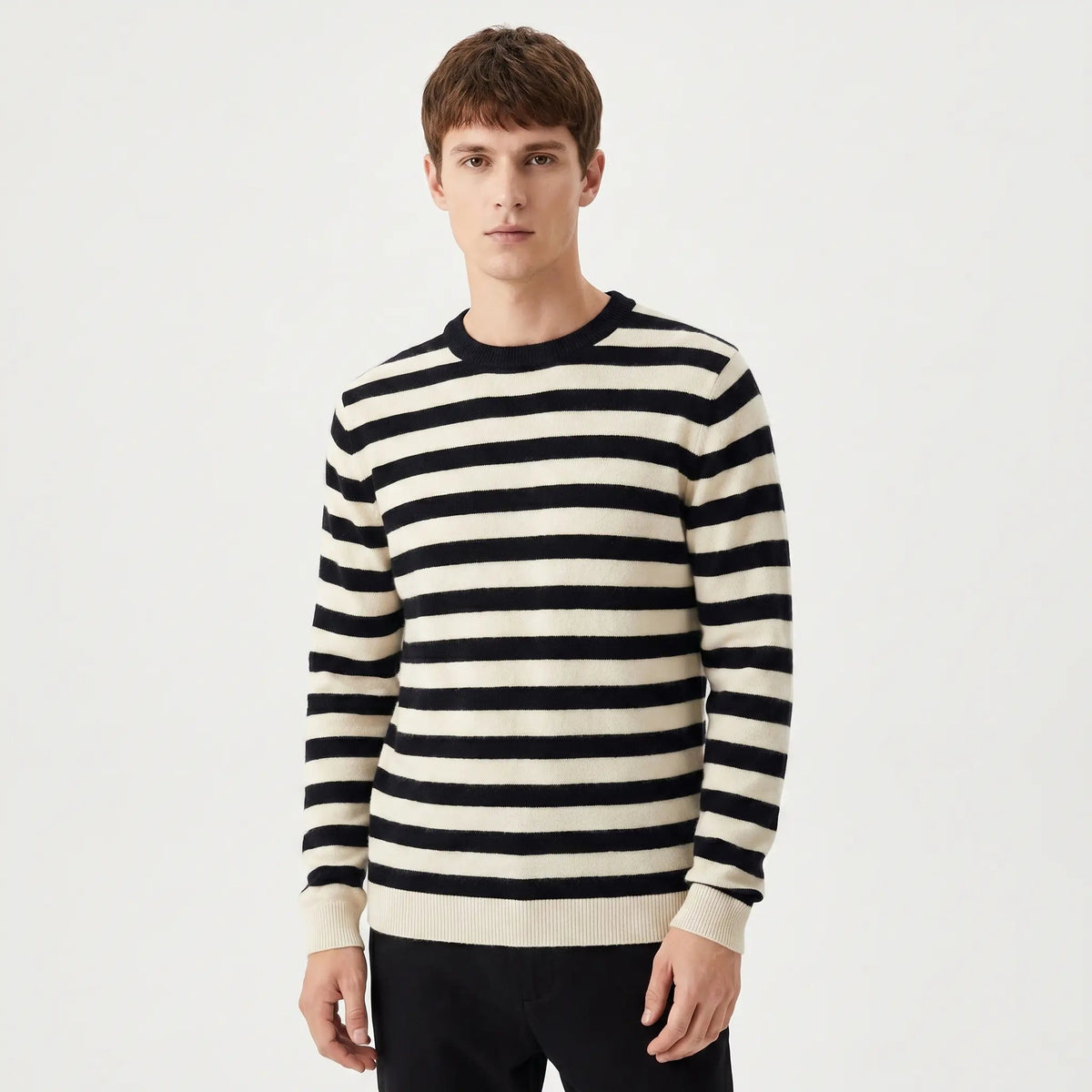 Men's Striped Knit Crew-Neck Breton Stripe Pullover Winter Sweater Edenforth
