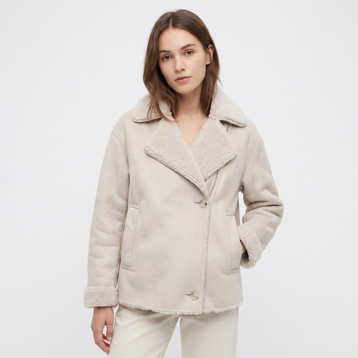 Women's Faux Shearling Aviator Jacket Oversized Sherpa Collar Leather Coat Edenforth