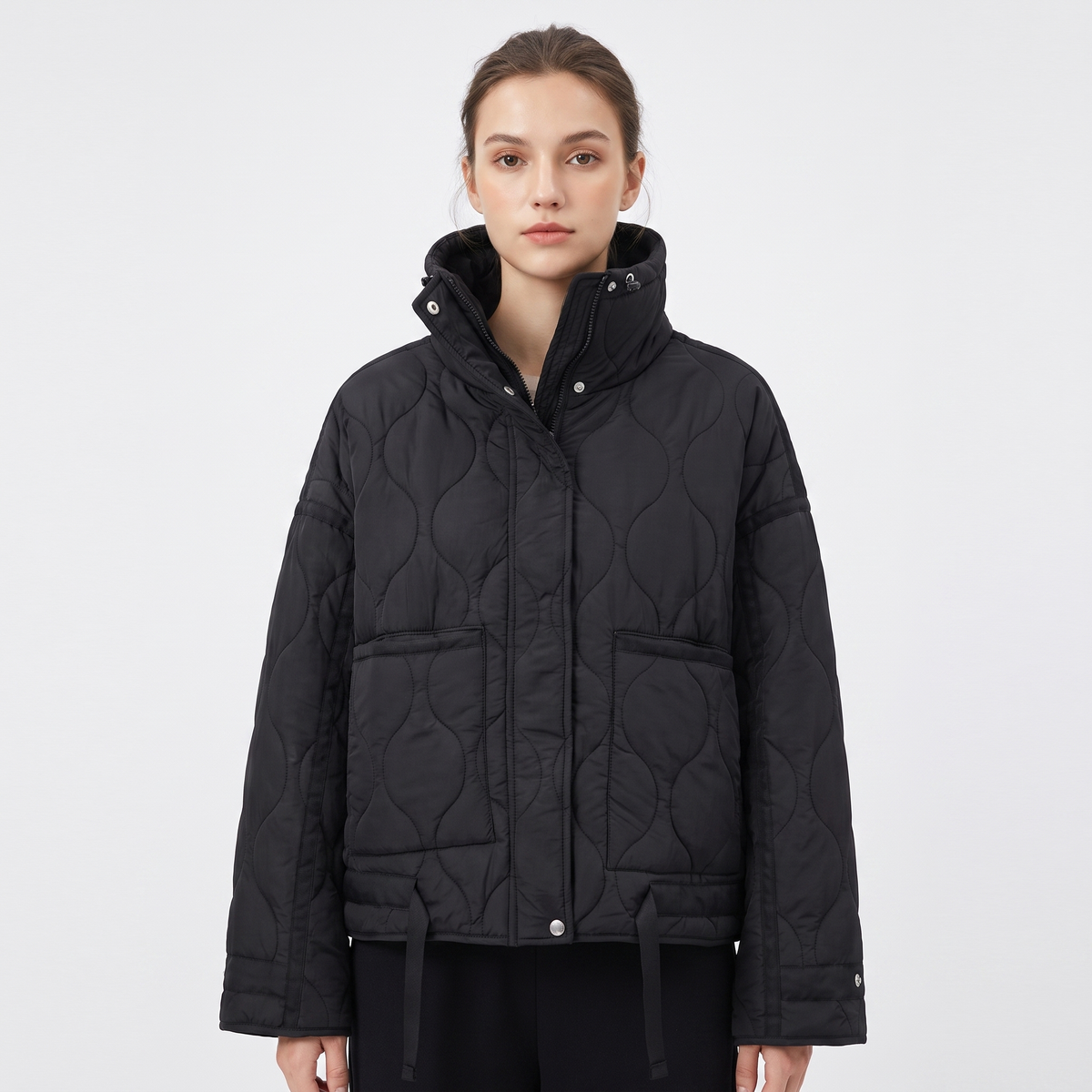 Women's Onion Quilted Jacket Oversized Stand Collar Zip-Up Padded Coat Edenforth