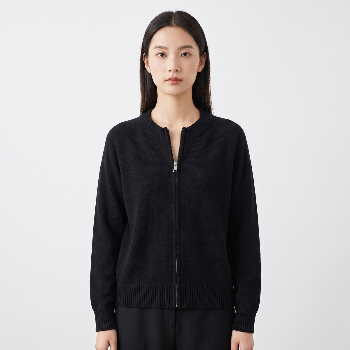 Women's Zip-Up Knit Cardigan Crew-Neck Relaxed-Fit Long-Sleeve Jacket Edenforth
