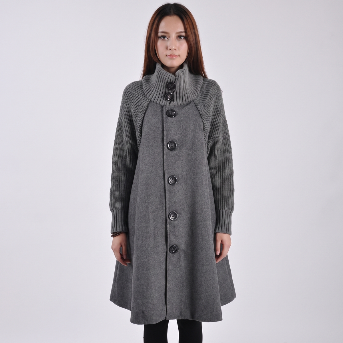 Women's Wool Blend Swing Coat A-Line Button Front Winter Overcoat Edenforth