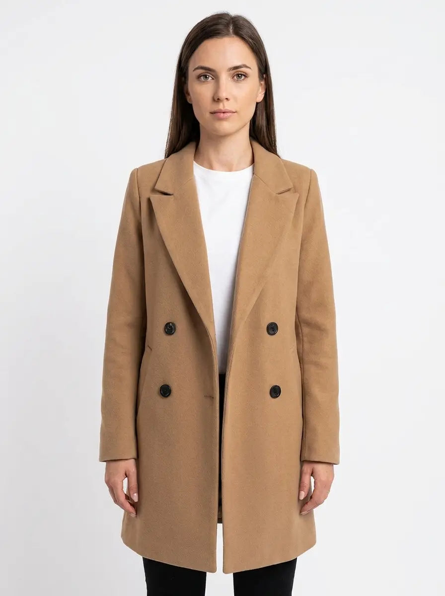 Women's Wool Blend Winter Coat Notched Lapel Double-Breasted Long-Sleeve Edenforth