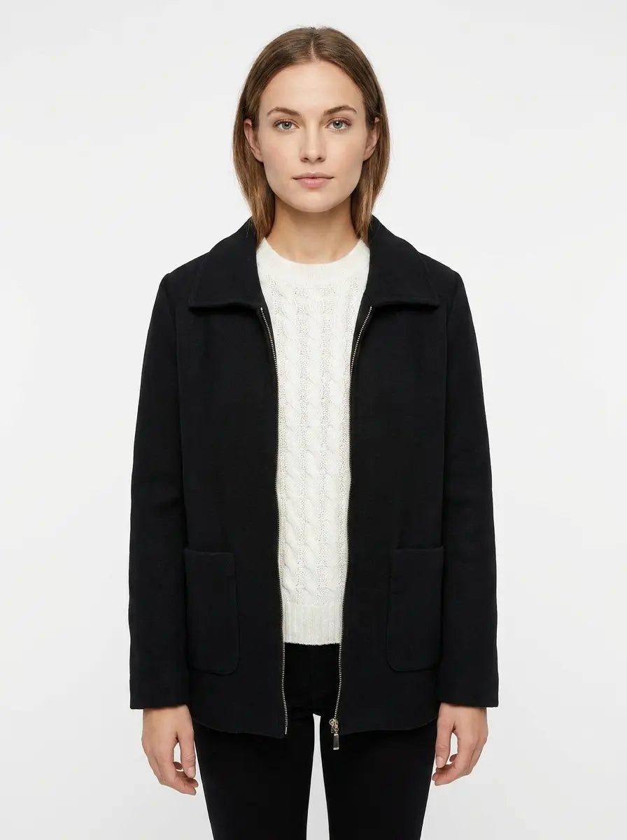 Women's Wool Blend Jacket Notched Collar Zip-Front Winter Coat Edenforth