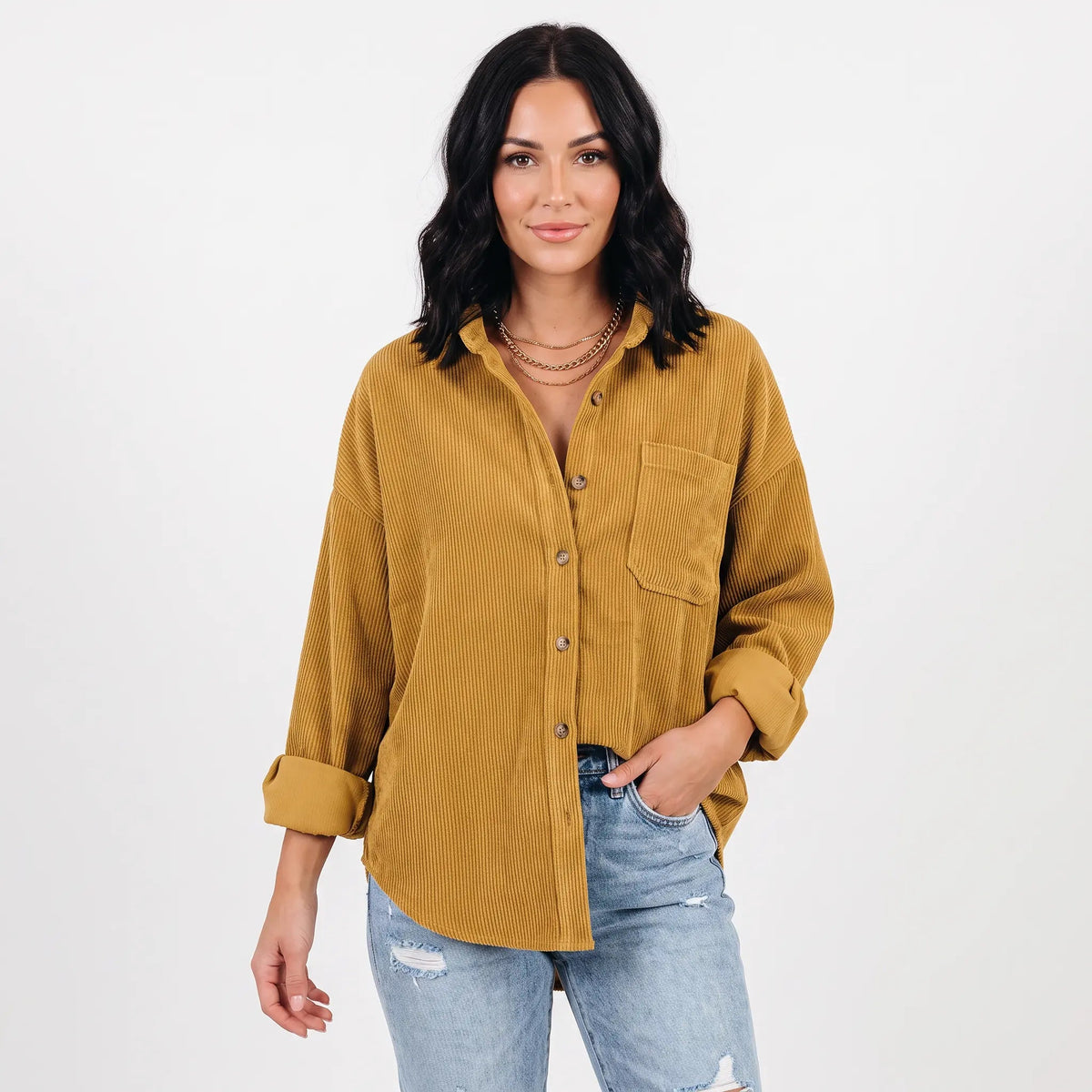 Women's Corduroy Fall Shirt Oversized Button-Down Long-Sleeve Blouse Edenforth