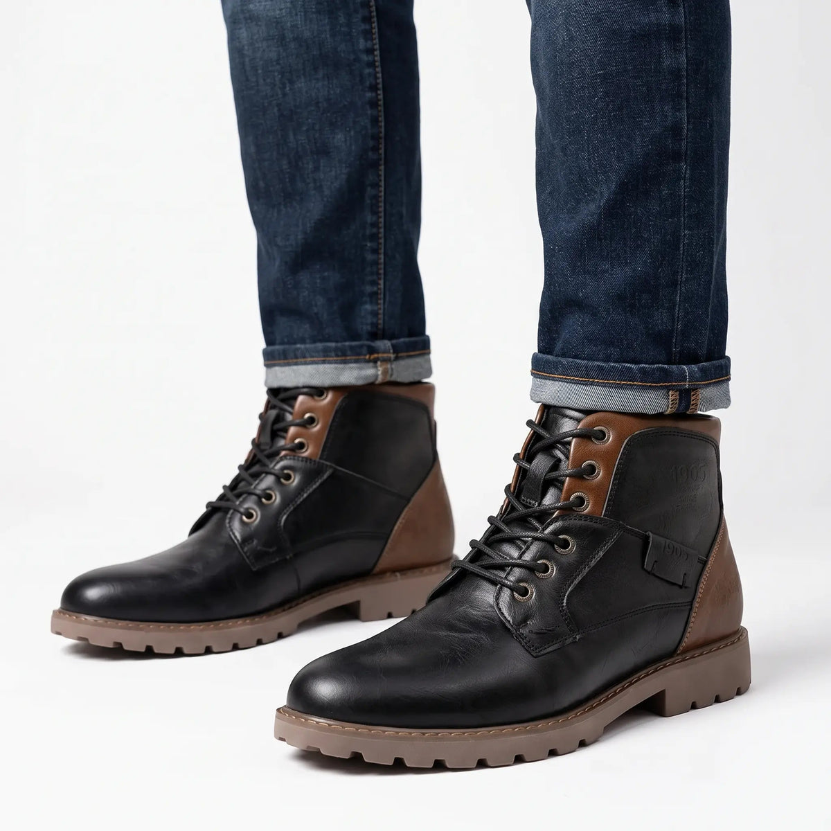 Men's Leather Lace-Up Chunky Sole Vintage Ankle Winter Boots Edenforth