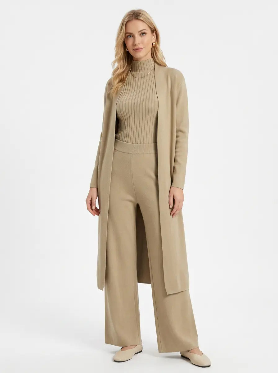 Women's Three-Piece Knit Set Cardigan Tank Wide-Leg Winter Pants Edenforth