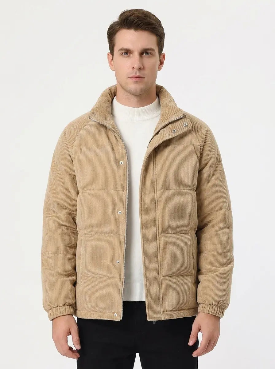 Men's Corduroy Puffer Jacket Stand Collar Padded Fall Coat Edenforth