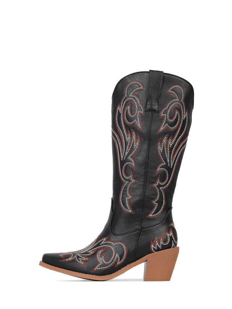 Embroidered Coarse Heel Boots mutualdropshopping