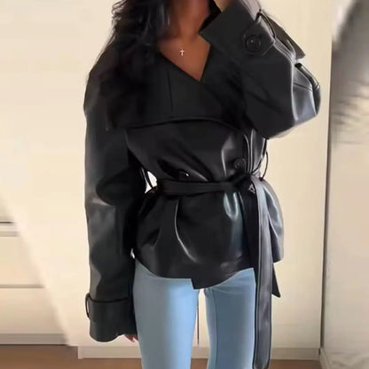 Women's Oversized Cropped Faux Leather Moto Biker Fall Jacket Edenforth