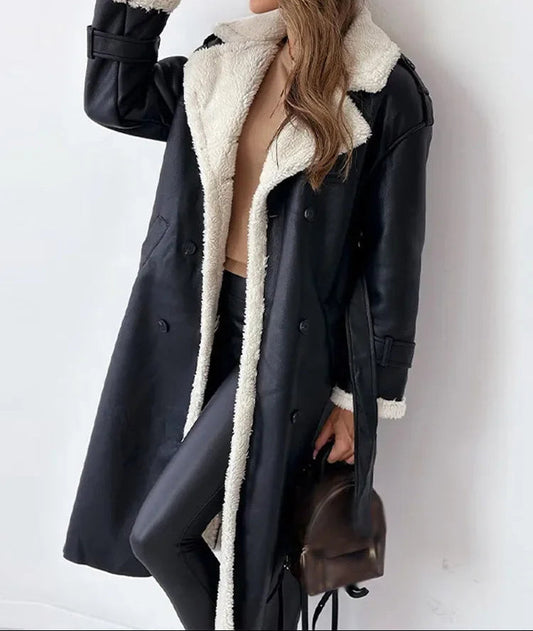 Women's Long Winter Coat Adjustable Cuffs Multi-Pocket Black