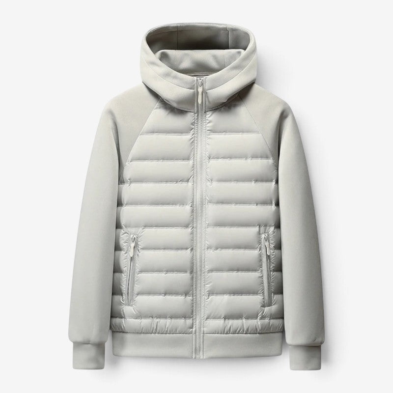 Women's Hooded Zip-Up Jacket with Ribbed Cuffs and Side Pockets Gray