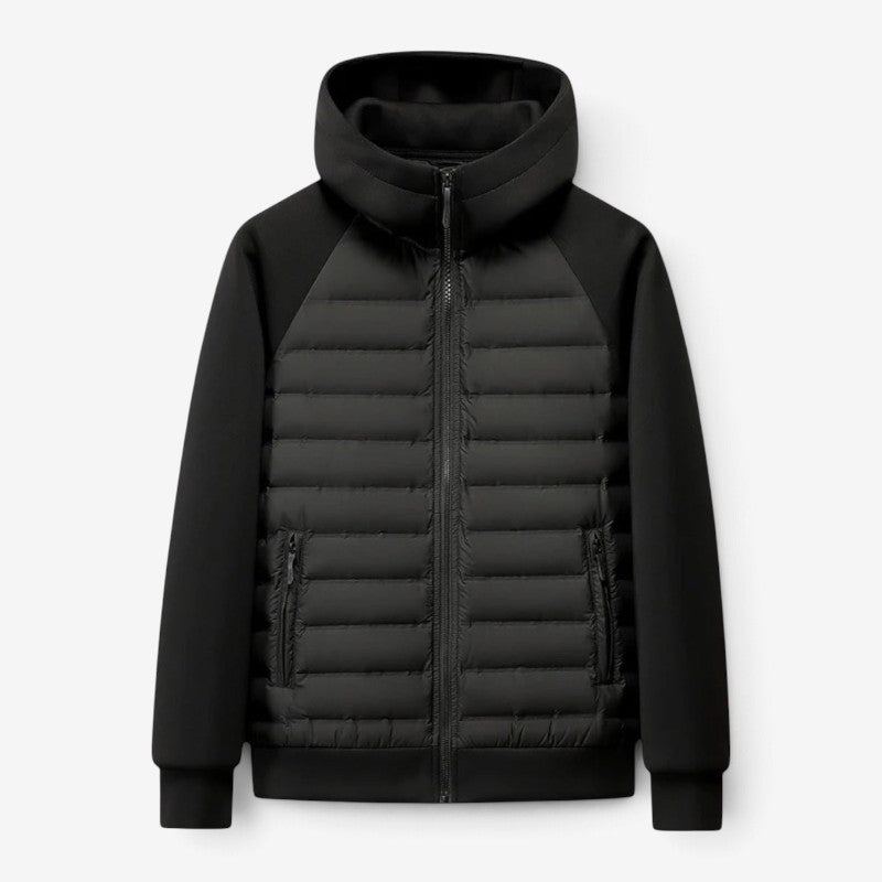 Women's Hooded Zip-Up Jacket with Ribbed Cuffs and Side Pockets Black