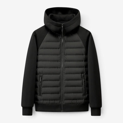 Women's Hooded Zip-Up Jacket with Ribbed Cuffs and Side Pockets Black