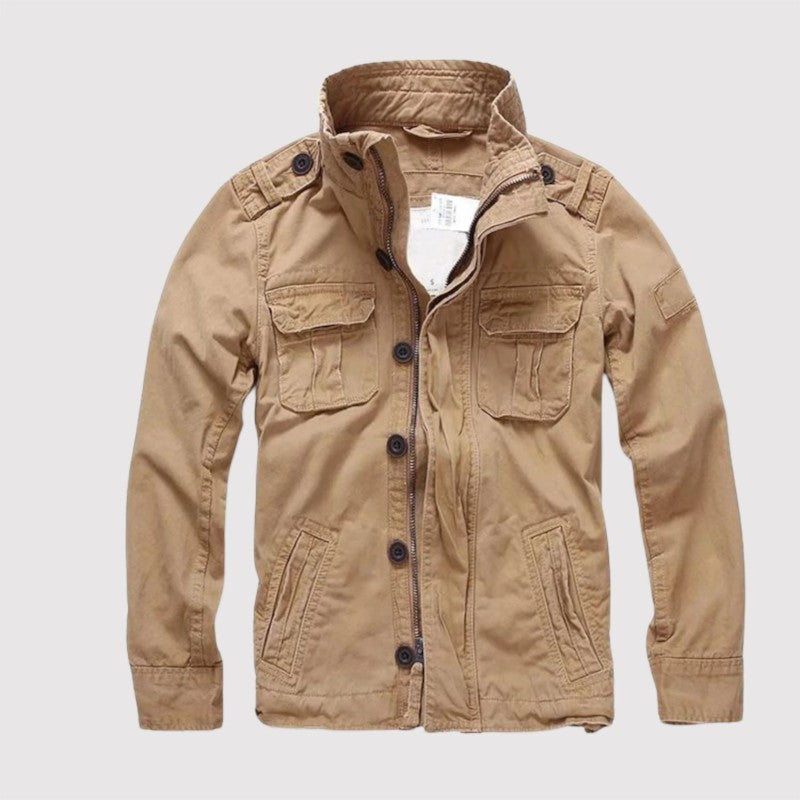 Men's Cotton Zip Button Jacket Multi-Pocket Long-Sleeve 1