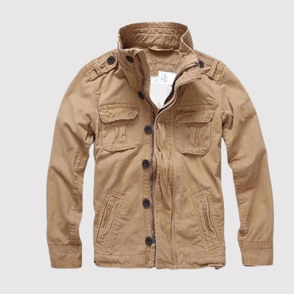 Men's Cotton Zip Button Jacket Multi-Pocket Long-Sleeve 1