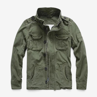 Men's Cotton Zip Button Jacket Multi-Pocket Long-Sleeve Green