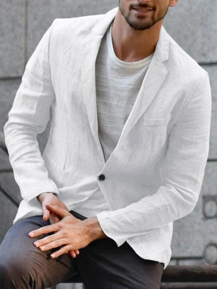 Men's Slim-Fit Single-Button Blazer Lightweight Breathable White