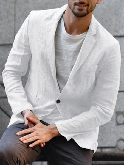 Men's Slim-Fit Single-Button Blazer Lightweight Breathable White