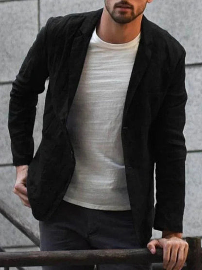 Men's Slim-Fit Single-Button Blazer Lightweight Breathable Black