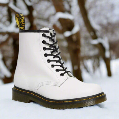 Women's Tall-Shaft Combat Boots Back Pull Loop Balanced Fit White