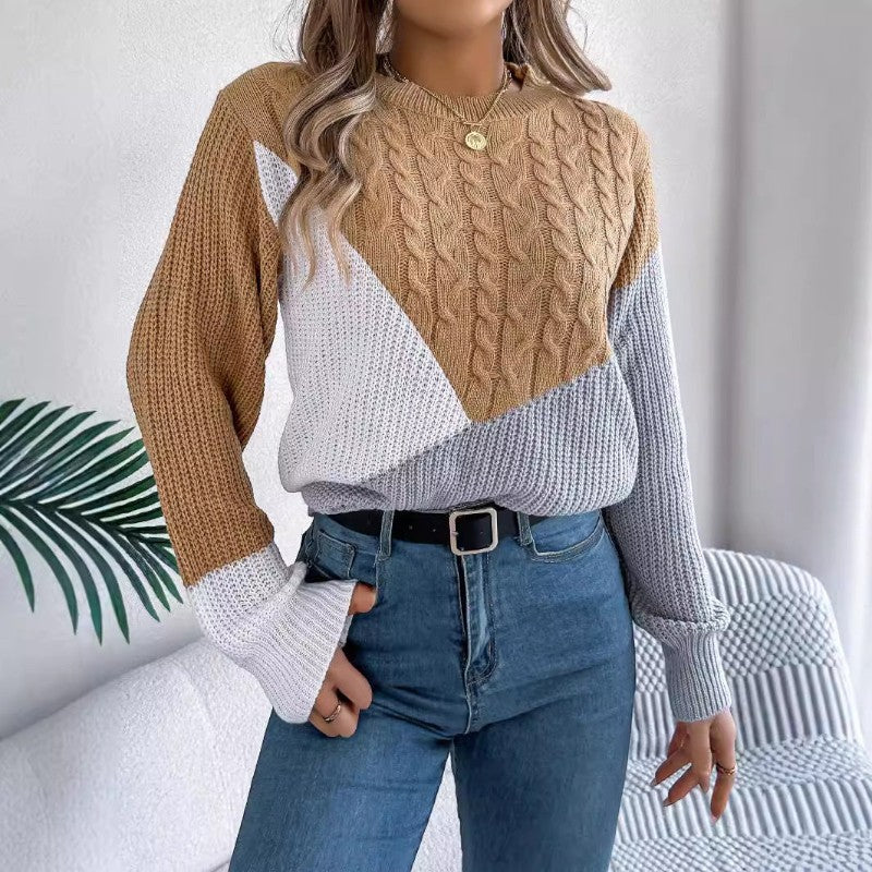 Women's Ribbed Round-Neck Long-Sleeve Polyester Sweater 2