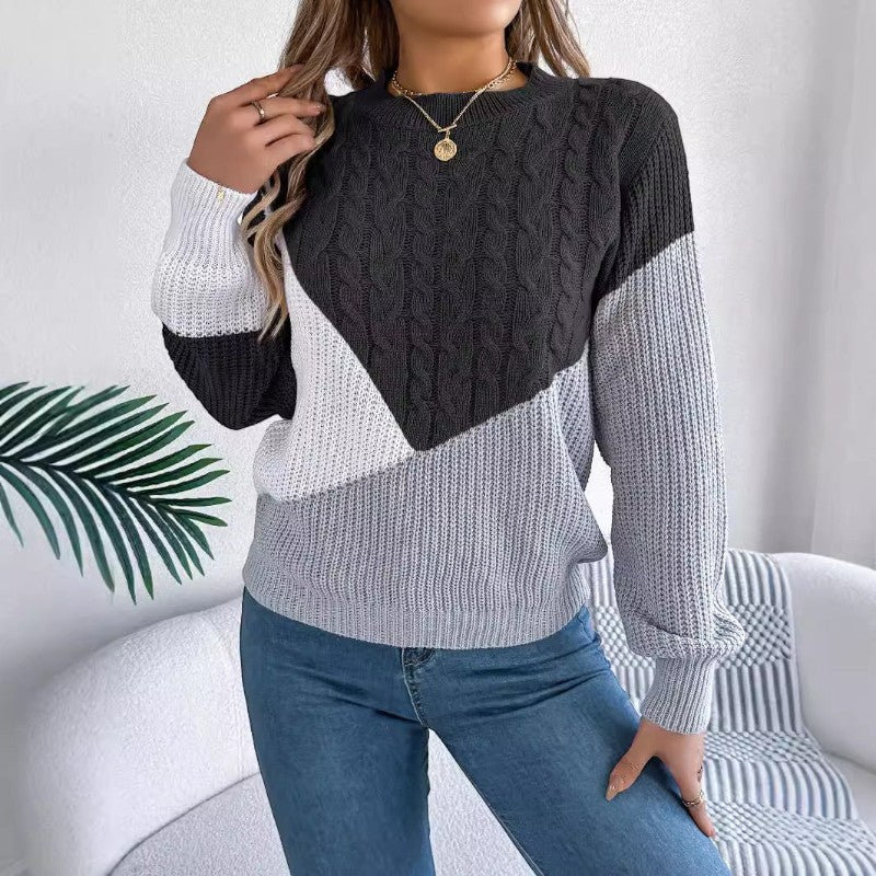 Women's Ribbed Round-Neck Long-Sleeve Polyester Sweater 1