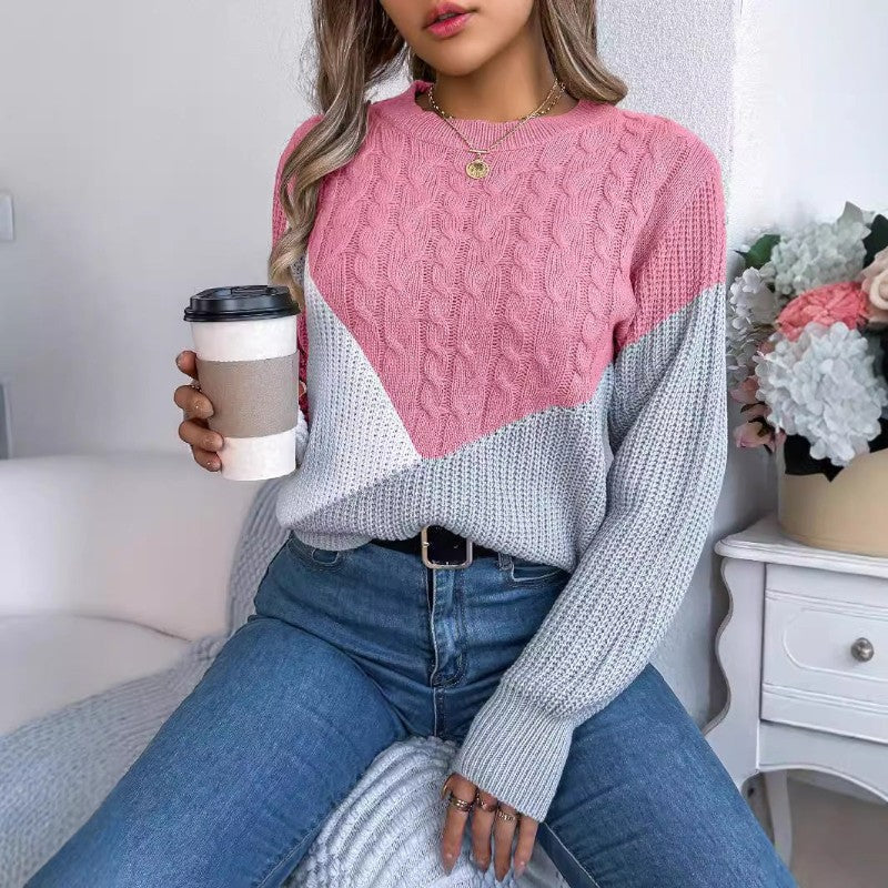 Women's Ribbed Round-Neck Long-Sleeve Polyester Sweater 3