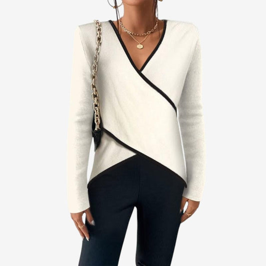 Women's Cotton Crossover V-Neck Long-Sleeve Wrap Sweater White