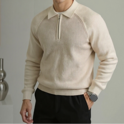 Men's Polo-Collar Half-Zip Long-Sleeve Polyester Sweater 1