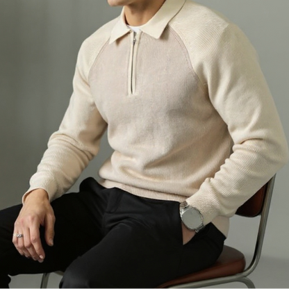 Men's Polo-Collar Half-Zip Long-Sleeve Polyester Sweater 4