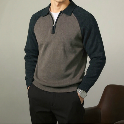 Men's Polo-Collar Half-Zip Long-Sleeve Polyester Sweater 6