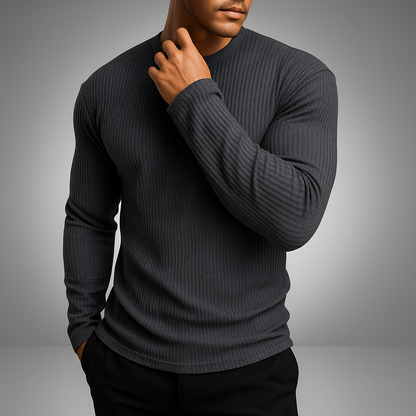 Men's Striped Round-Neck Fitted Long-Sleeve Sweater 2
