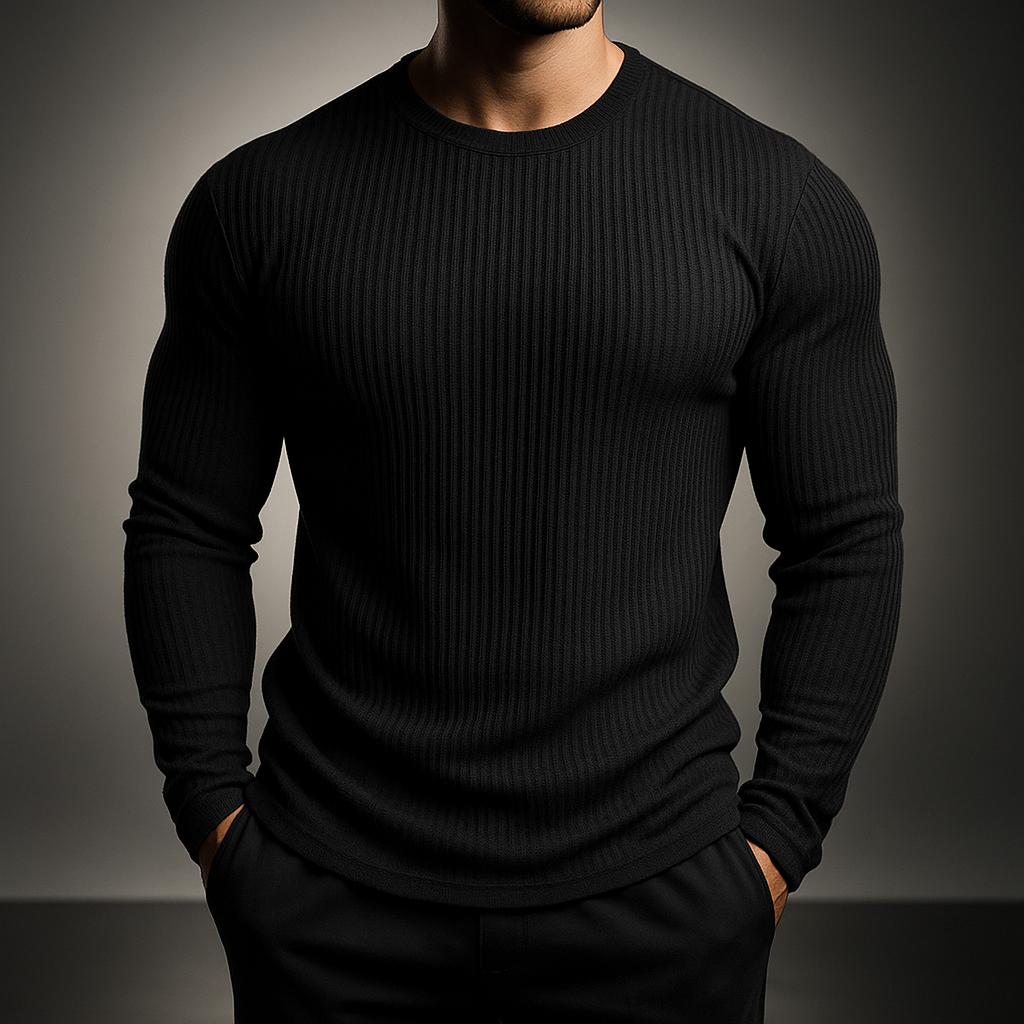 Men's Striped Round-Neck Fitted Long-Sleeve Sweater 1
