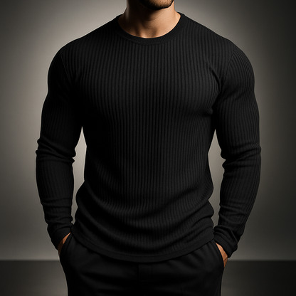 Men's Striped Round-Neck Fitted Long-Sleeve Sweater 1