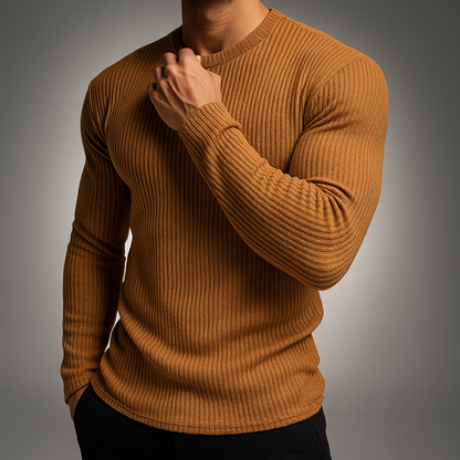 Men's Striped Round-Neck Fitted Long-Sleeve Sweater 4