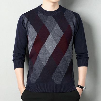 Men's Ribbed Round-Neck Long-Sleeve Sweater with Textured Trim 2