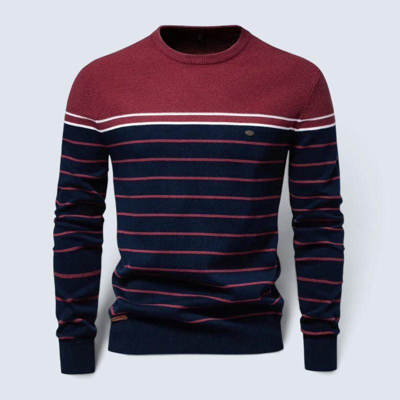 Men's Striped Round-Neck Cotton Sweater Long-Sleeve 3